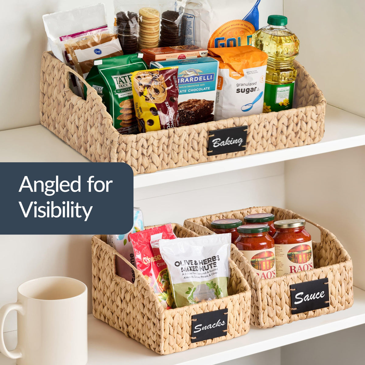 Water Hyacinth Pantry Storage Baskets, Wicker Baskets w/ Built-in Handles