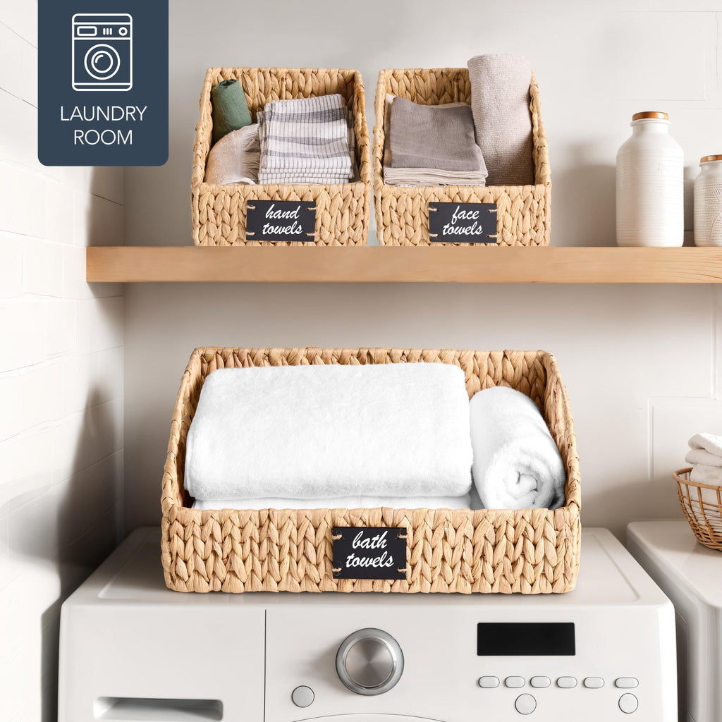 Water Hyacinth Pantry Storage Baskets, Wicker Baskets w/ Built-in Handles