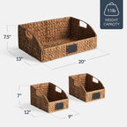 Water Hyacinth Pantry Storage Baskets, Wicker Baskets w/ Built-in Handles