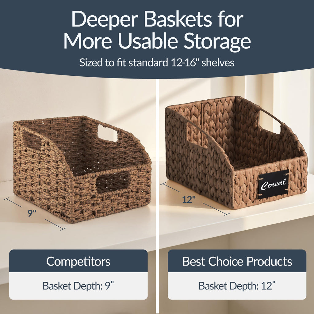 Water Hyacinth Pantry Storage Baskets, Wicker Baskets w/ Built-in Handles