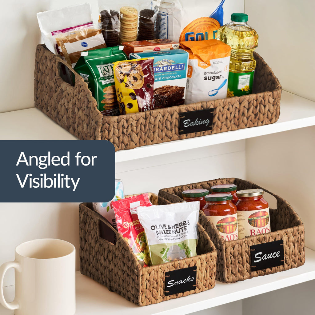Water Hyacinth Pantry Storage Baskets, Wicker Baskets w/ Built-in Handles