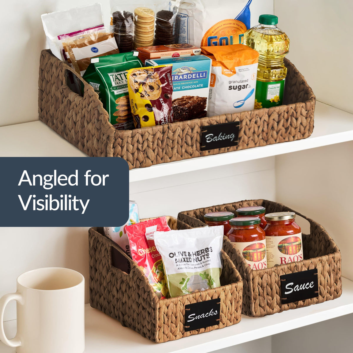 Water Hyacinth Pantry Storage Baskets, Wicker Baskets w/ Built-in Handles