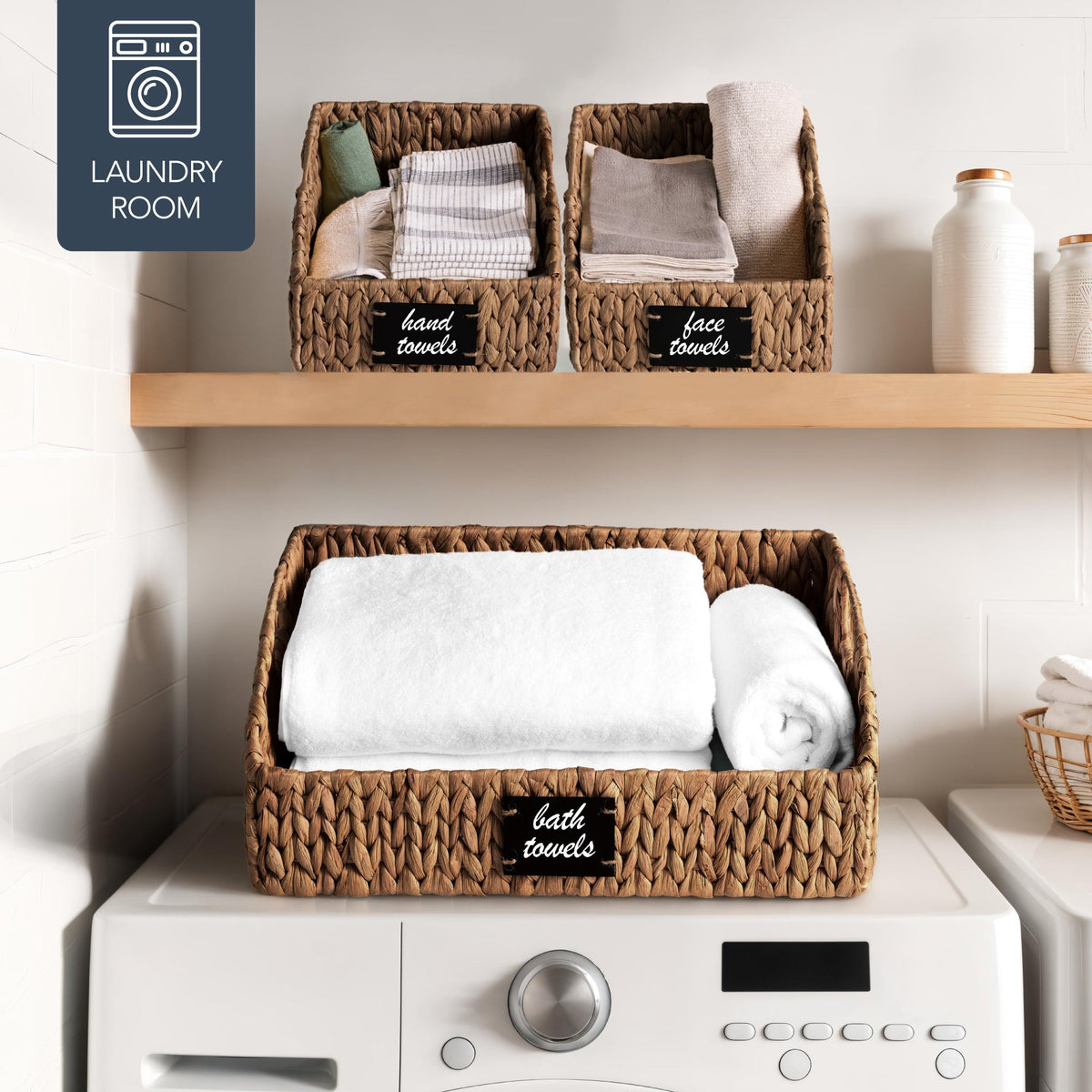Water Hyacinth Pantry Storage Baskets, Wicker Baskets w/ Built-in Handles