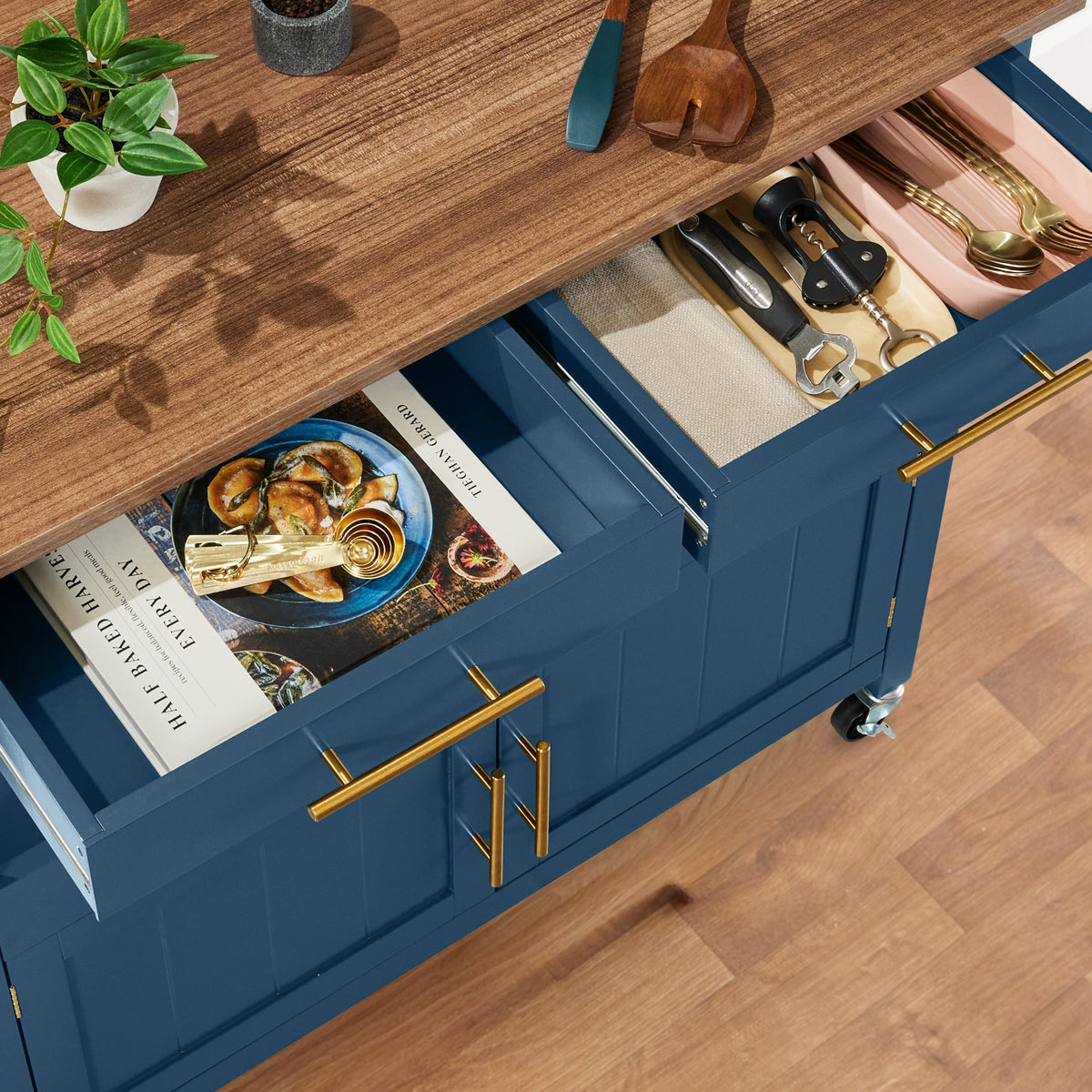 36in Large Rolling Kitchen Island Cart, 2-Door Cabinet, Outlet, & Wheels
