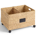 Rolling Pantry Storage Basket Organizer W/ Chalkboard Label, Handles, Removable Divider - Chestnut