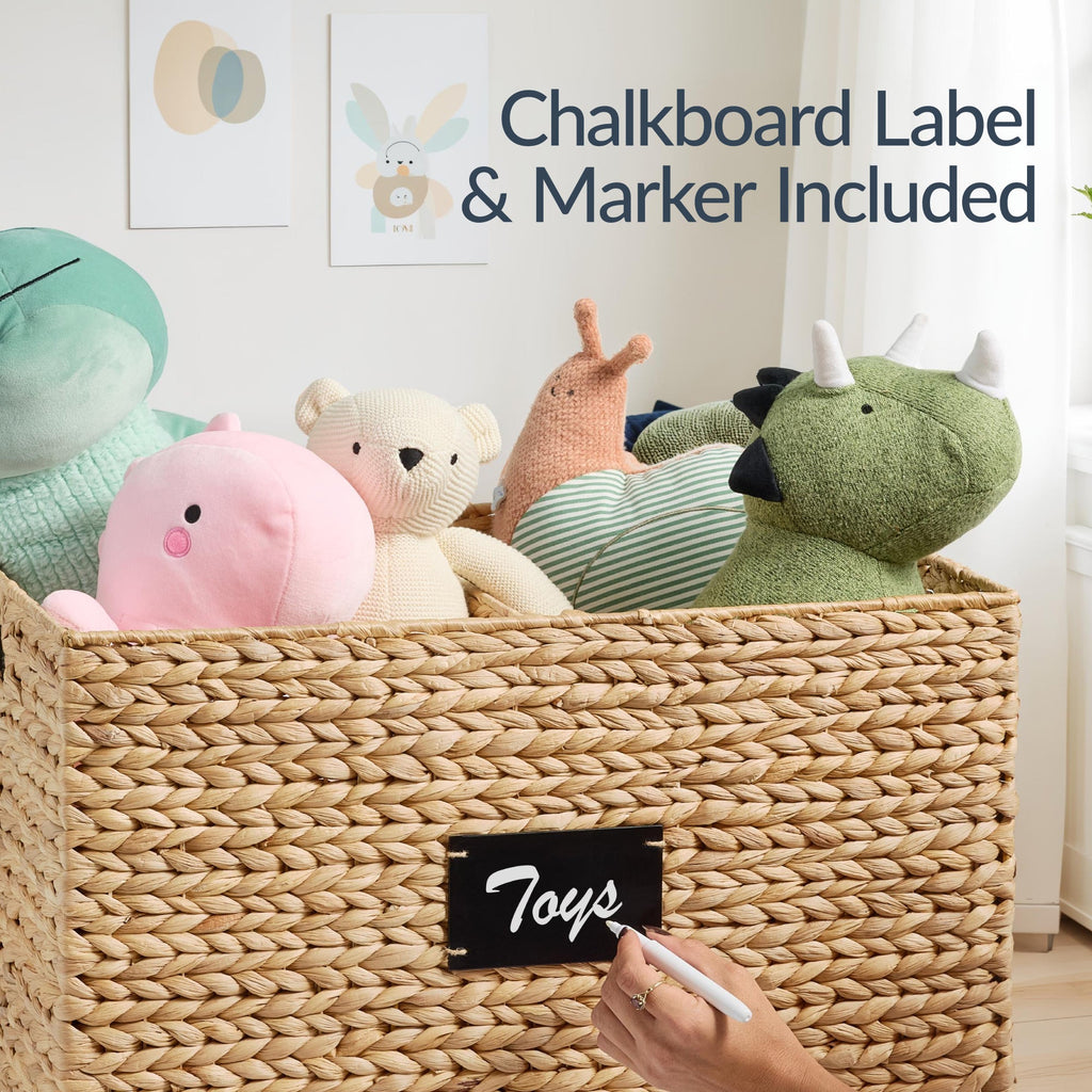 Rolling Pantry Storage Basket Organizer W/ Chalkboard Label, Handles, Removable Divider - Chestnut