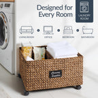 Rolling Pantry Storage Basket Organizer W/ Chalkboard Label, Handles, Removable Divider - Chestnut