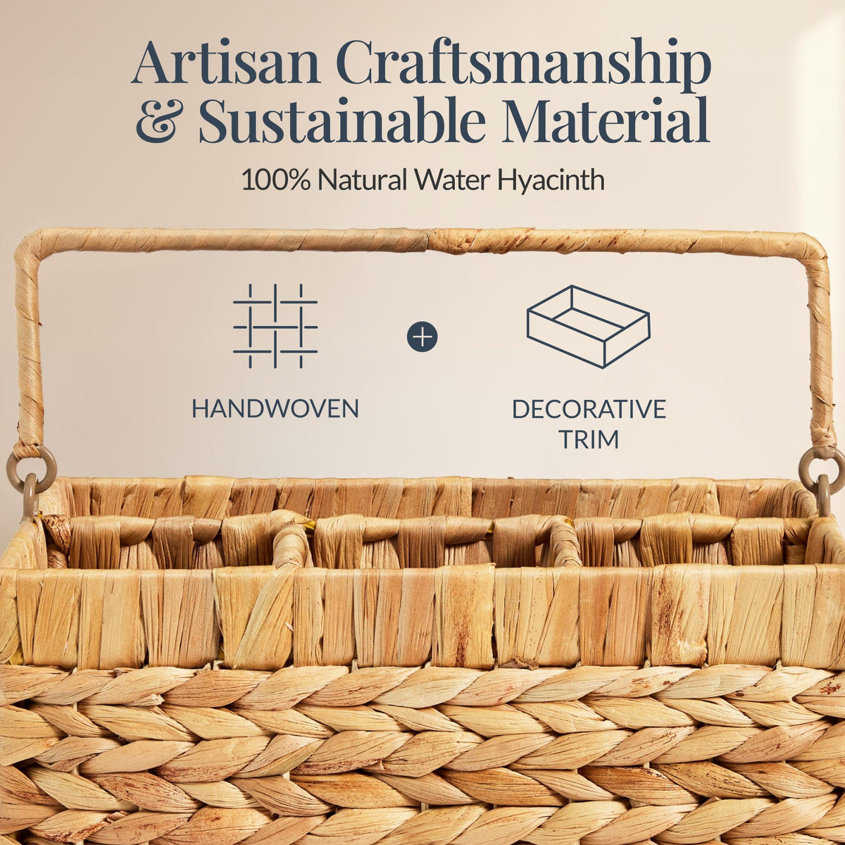 Handwoven Silverware Organizer w/ Handle, 4 Compartments