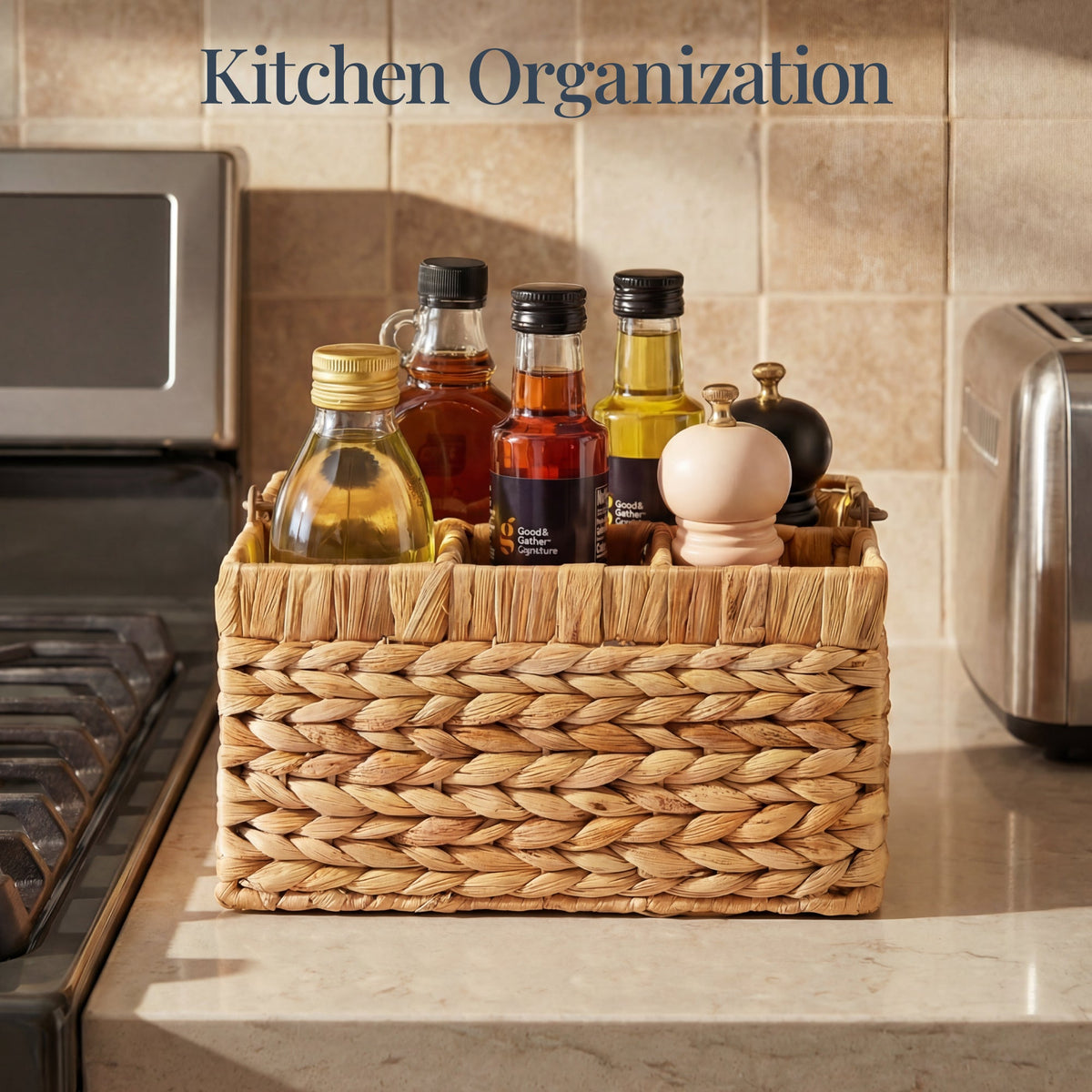 Handwoven Silverware Organizer w/ Handle, 4 Compartments