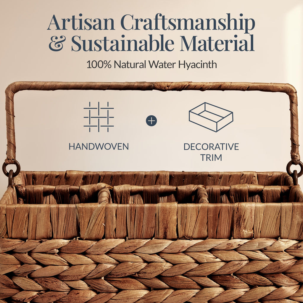 Handwoven Silverware Organizer w/ Handle, 4 Compartments