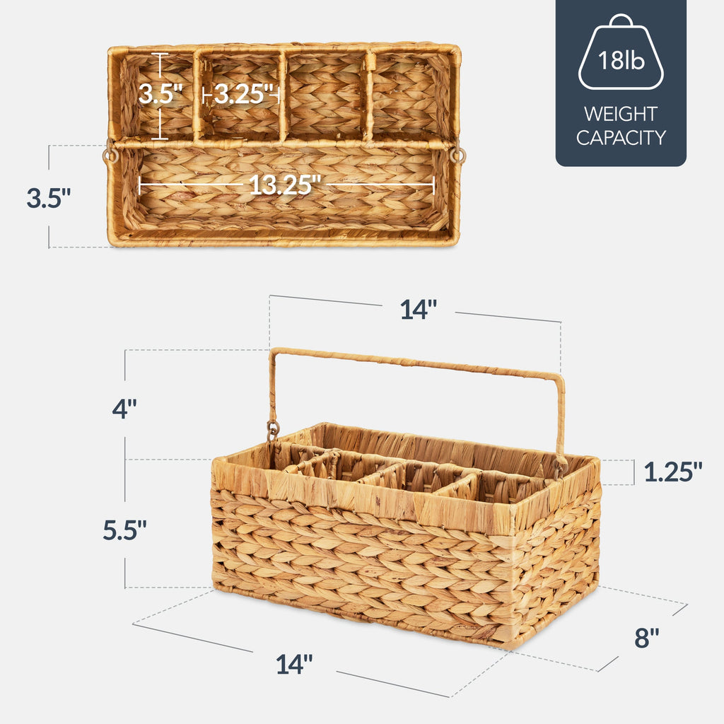 Handwoven Silverware Organizer w/ Handle, 5 Compartments