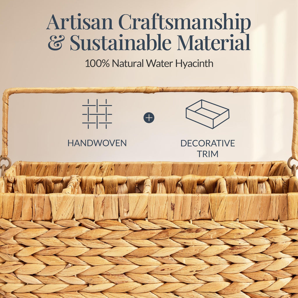 Handwoven Silverware Organizer w/ Handle, 5 Compartments
