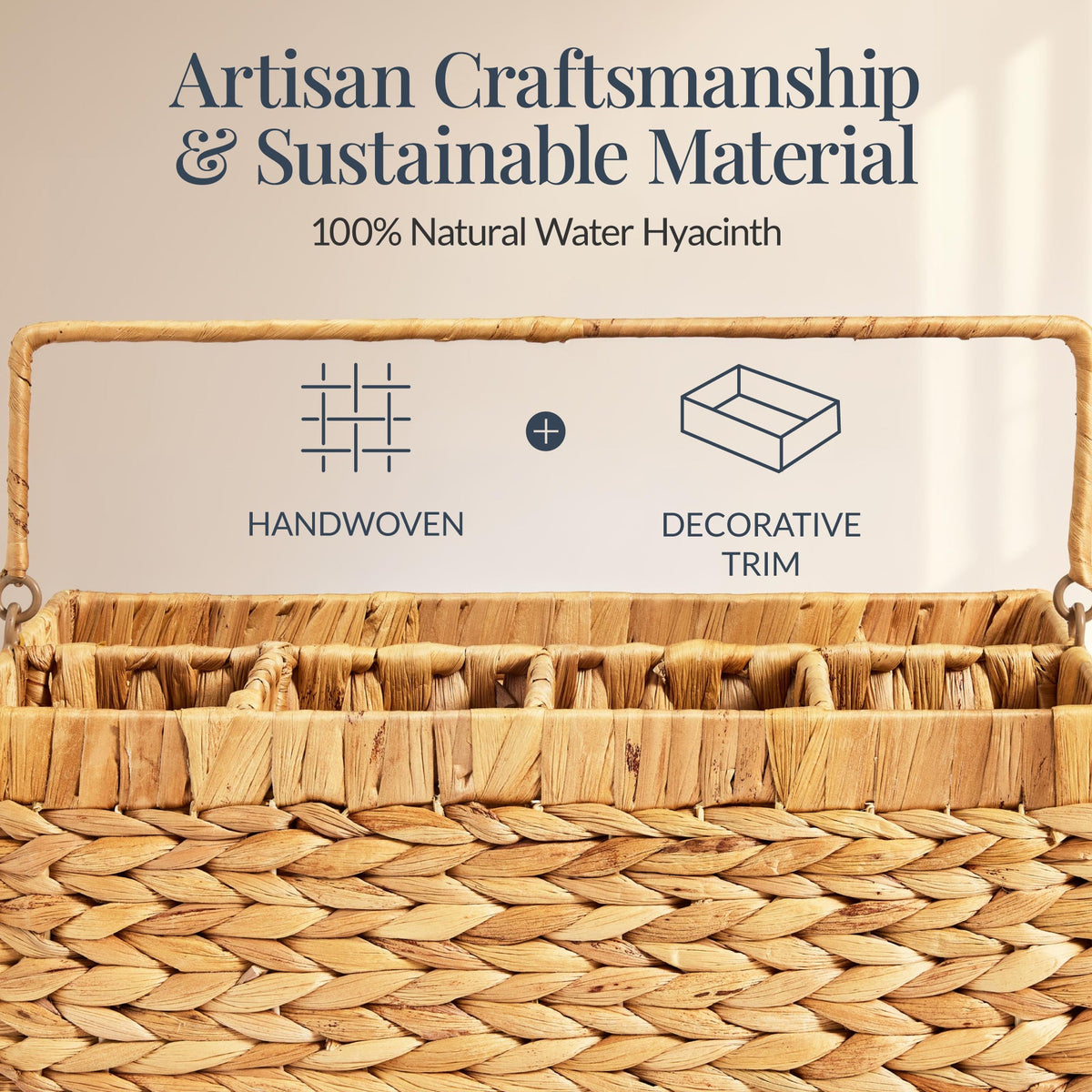 Handwoven Silverware Organizer w/ Handle, 5 Compartments