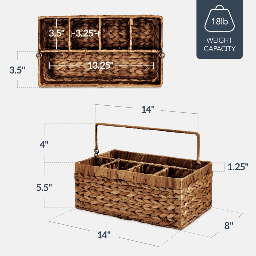 Handwoven Silverware Organizer w/ Handle, 5 Compartments