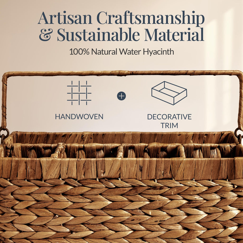 Handwoven Silverware Organizer w/ Handle, 5 Compartments