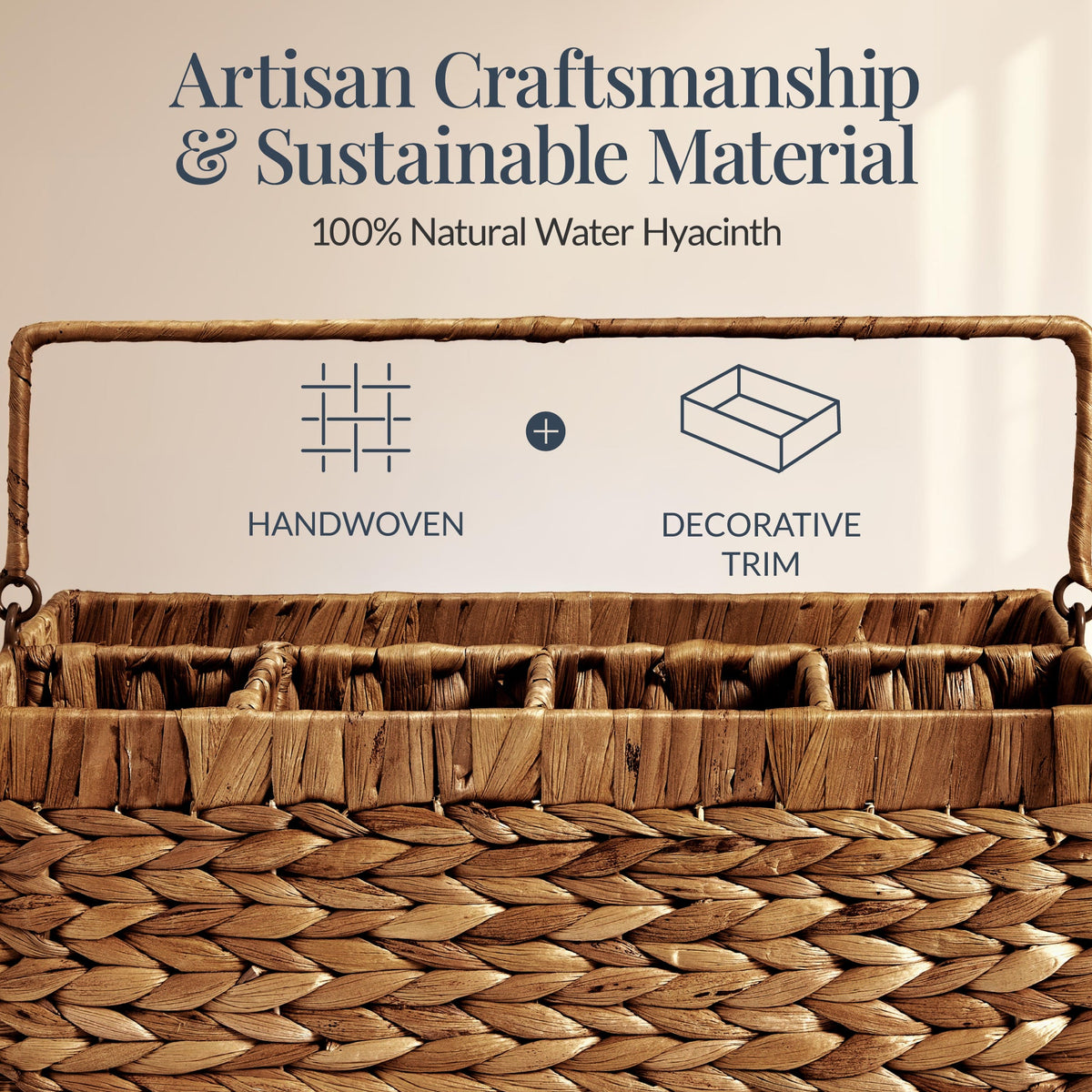 Handwoven Silverware Organizer w/ Handle, 5 Compartments