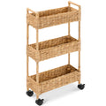 3-Tier Slim Rolling Nursery Caddy w/Wheels, Handwoven Utility Cart