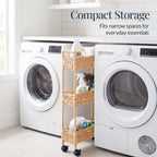 3-Tier Slim Rolling Nursery Caddy w/Wheels, Handwoven Utility Cart