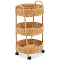 3-Tier Round Rolling Nursery Caddy w/Wheels, Handwoven Utility Cart