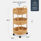 3-Tier Round Rolling Nursery Caddy w/Wheels, Handwoven Utility Cart
