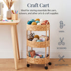 3-Tier Round Rolling Nursery Caddy w/Wheels, Handwoven Utility Cart