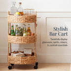 3-Tier Round Rolling Nursery Caddy w/Wheels, Handwoven Utility Cart