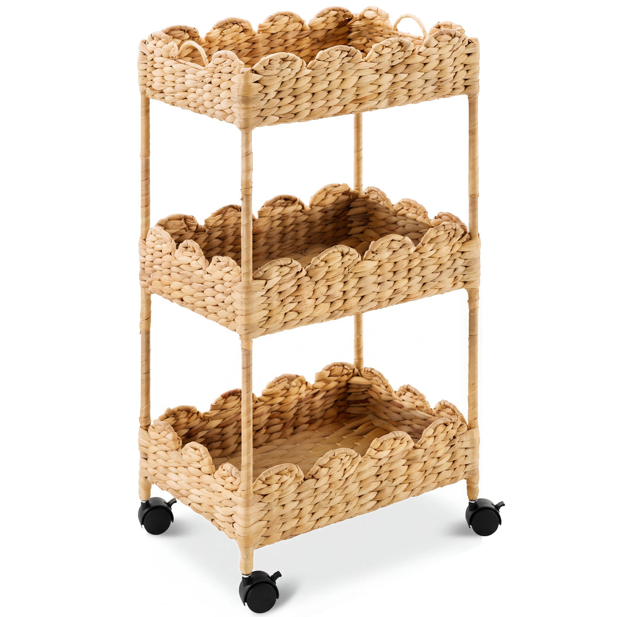 3-Tier Scalloped Rolling Nursery Caddy w/Wheels, Storage Utility Cart