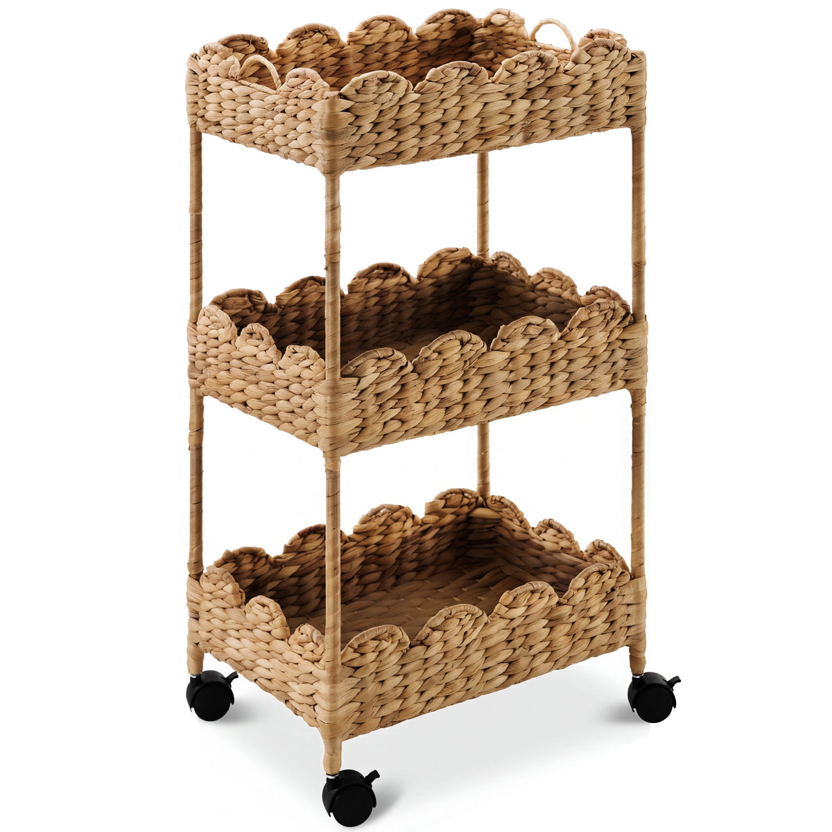 3-Tier Scalloped Rolling Nursery Caddy w/Wheels, Storage Utility Cart