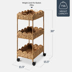 3-Tier Scalloped Rolling Nursery Caddy w/Wheels, Storage Utility Cart