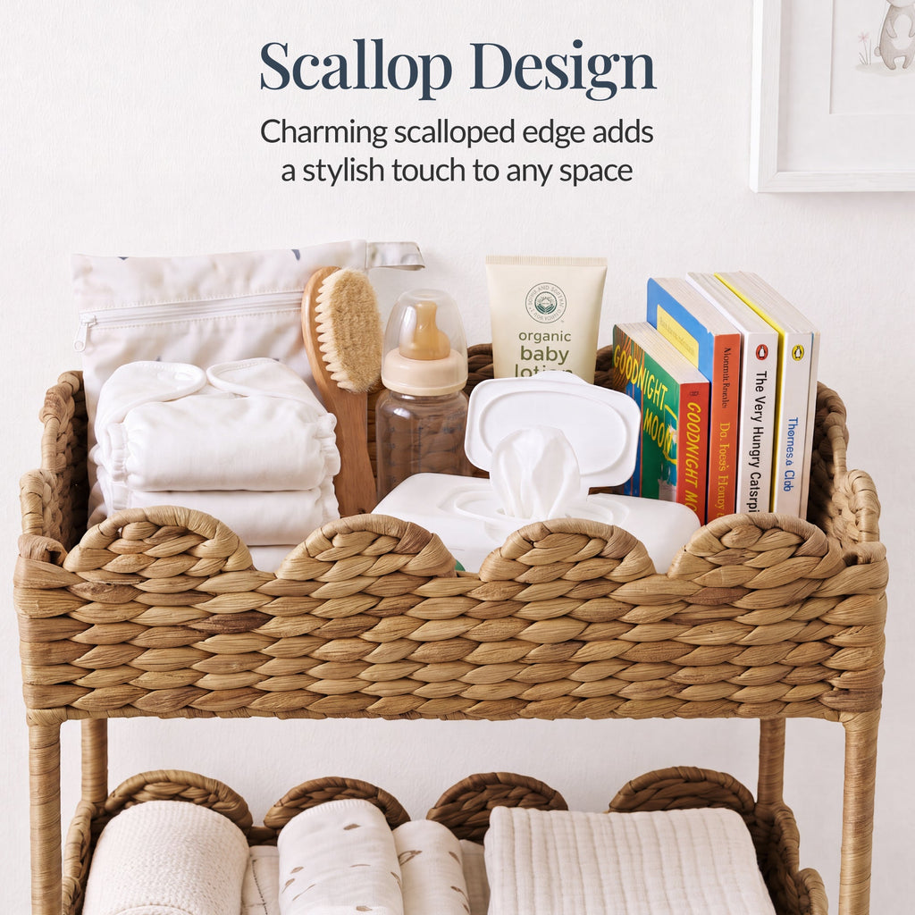 3-Tier Scalloped Rolling Nursery Caddy w/Wheels, Storage Utility Cart