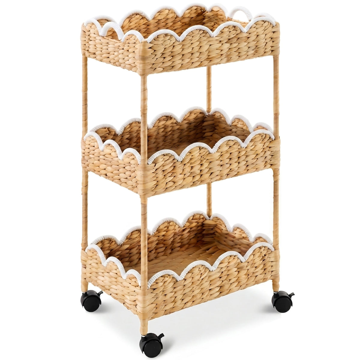 3-Tier Scalloped Rolling Nursery Caddy w/Wheels, Storage Utility Cart