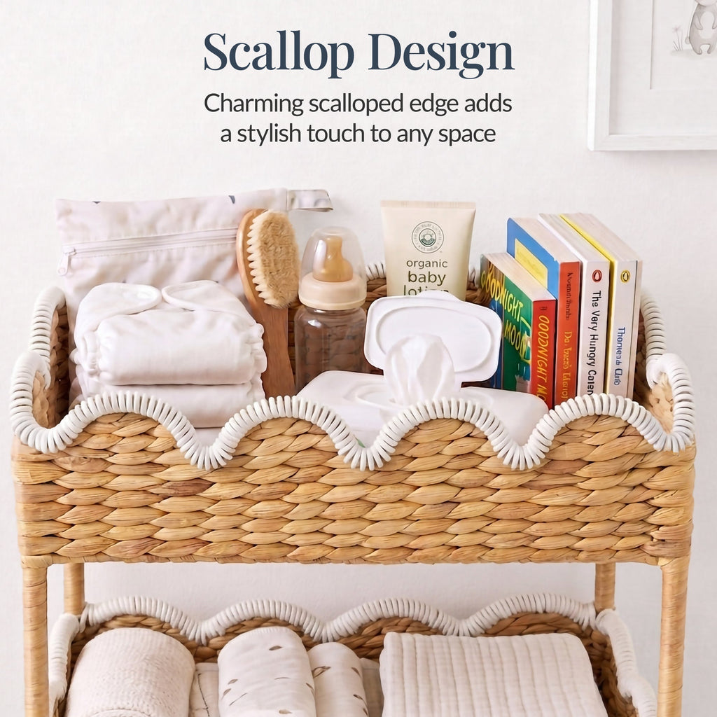 3-Tier Scalloped Rolling Nursery Caddy w/Wheels, Storage Utility Cart