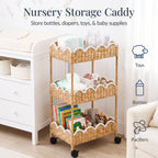 3-Tier Scalloped Rolling Nursery Caddy w/Wheels, Storage Utility Cart