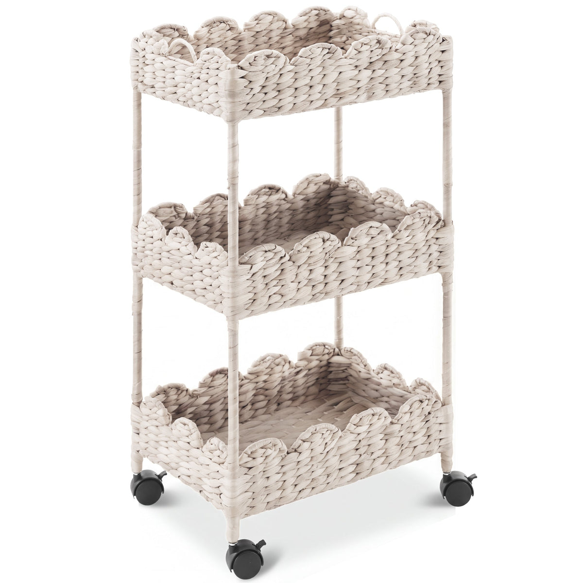 3-Tier Scalloped Rolling Nursery Caddy w/Wheels, Storage Utility Cart