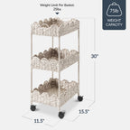 3-Tier Scalloped Rolling Nursery Caddy w/Wheels, Storage Utility Cart