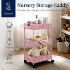 3-Tier Water Hyacinth Rolling Utility Cart w/ Weaved Baskets
