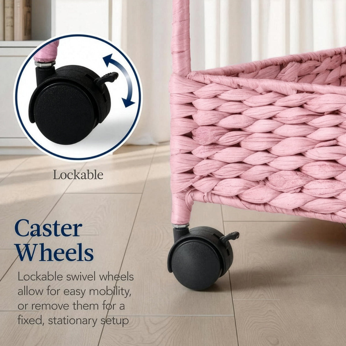 3-Tier Water Hyacinth Rolling Utility Cart w/ Weaved Baskets