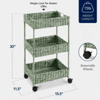 3-Tier Water Hyacinth Rolling Utility Cart w/ Weaved Baskets