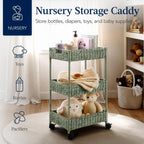 3-Tier Water Hyacinth Rolling Utility Cart w/ Weaved Baskets