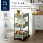 3-Tier Water Hyacinth Rolling Utility Cart w/ Weaved Baskets