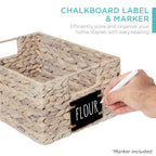 Set of 4 Water Hyacinth Pantry Baskets w/ Chalkboard, Marker - 12in