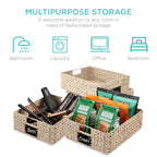 Set of 4 Water Hyacinth Pantry Baskets w/ Chalkboard, Chalk Marker