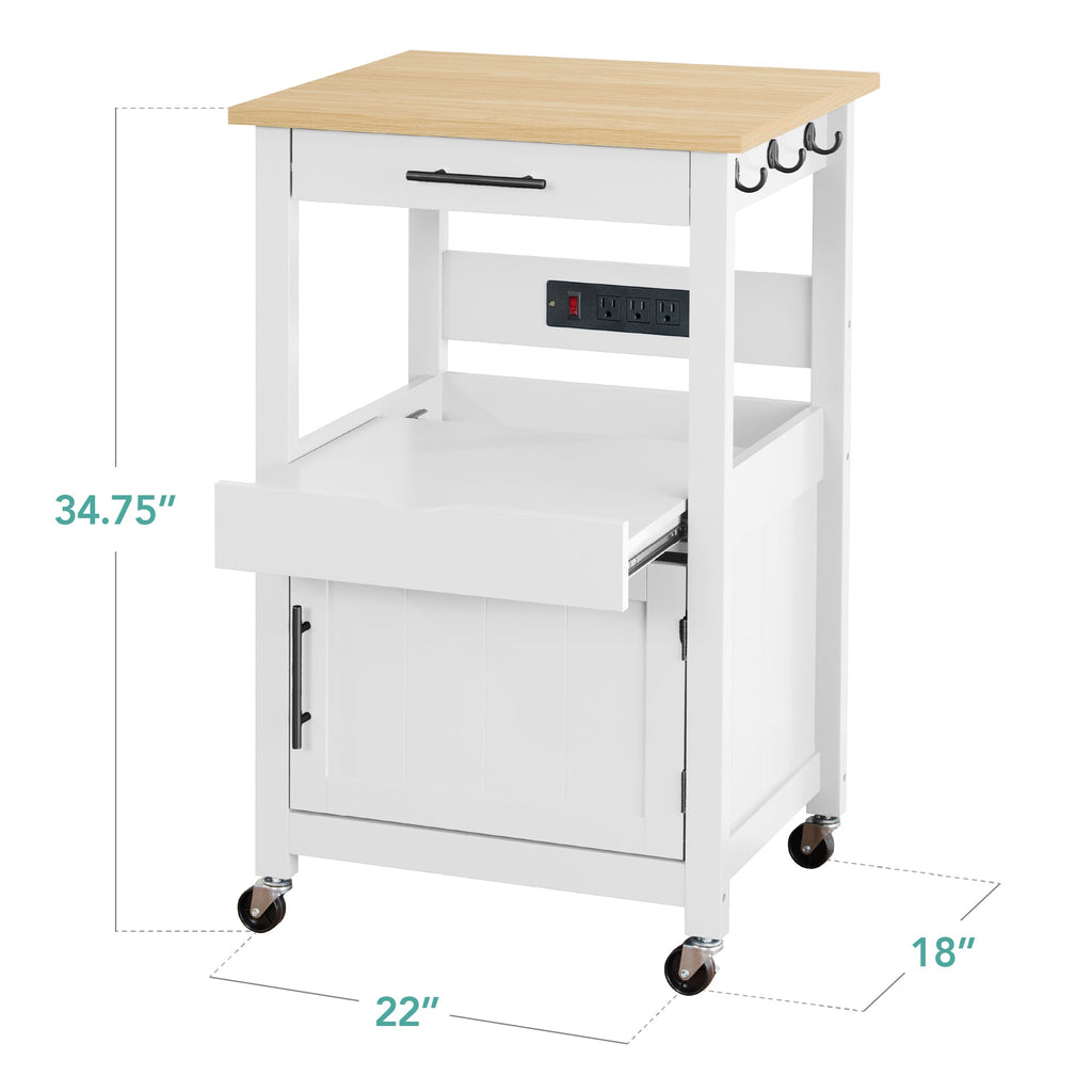 Rolling Kitchen Island Cart, Cabinet W/ Drawer, Sliding Tray, Outlet, Wheels