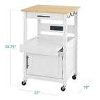 Rolling Kitchen Island Cart, Cabinet W/ Drawer, Sliding Tray, Outlet, Wheels