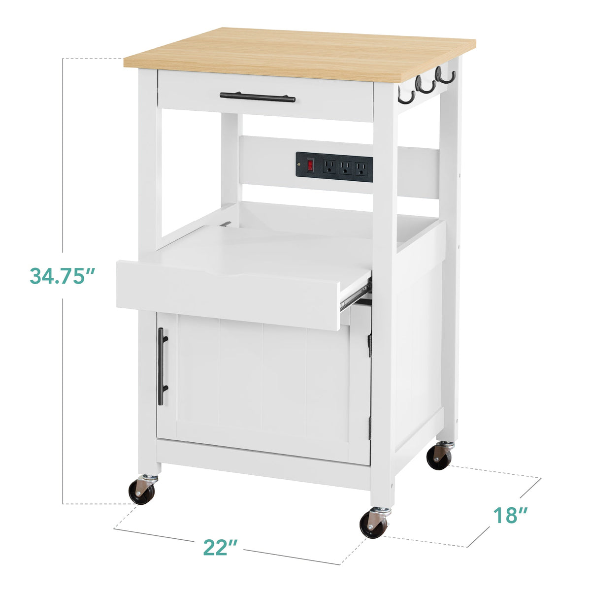 Rolling Kitchen Island Cart, Cabinet W/ Drawer, Sliding Tray, Outlet, Wheels