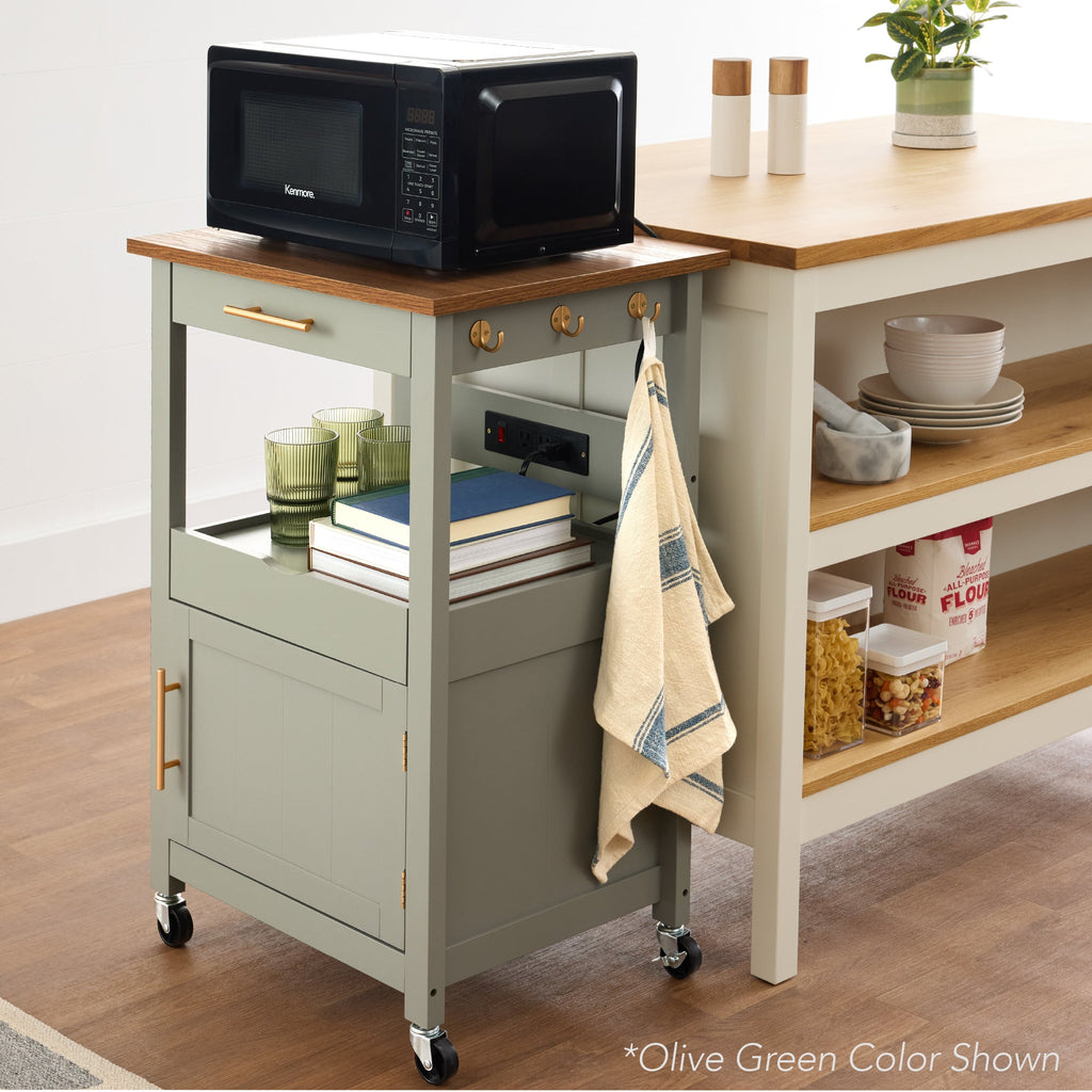 Rolling Kitchen Island Cart, Cabinet W/ Drawer, Sliding Tray, Outlet, Wheels