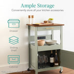 Rolling Kitchen Island Cart, Cabinet W/ Drawer, Sliding Tray, Outlet, Wheels