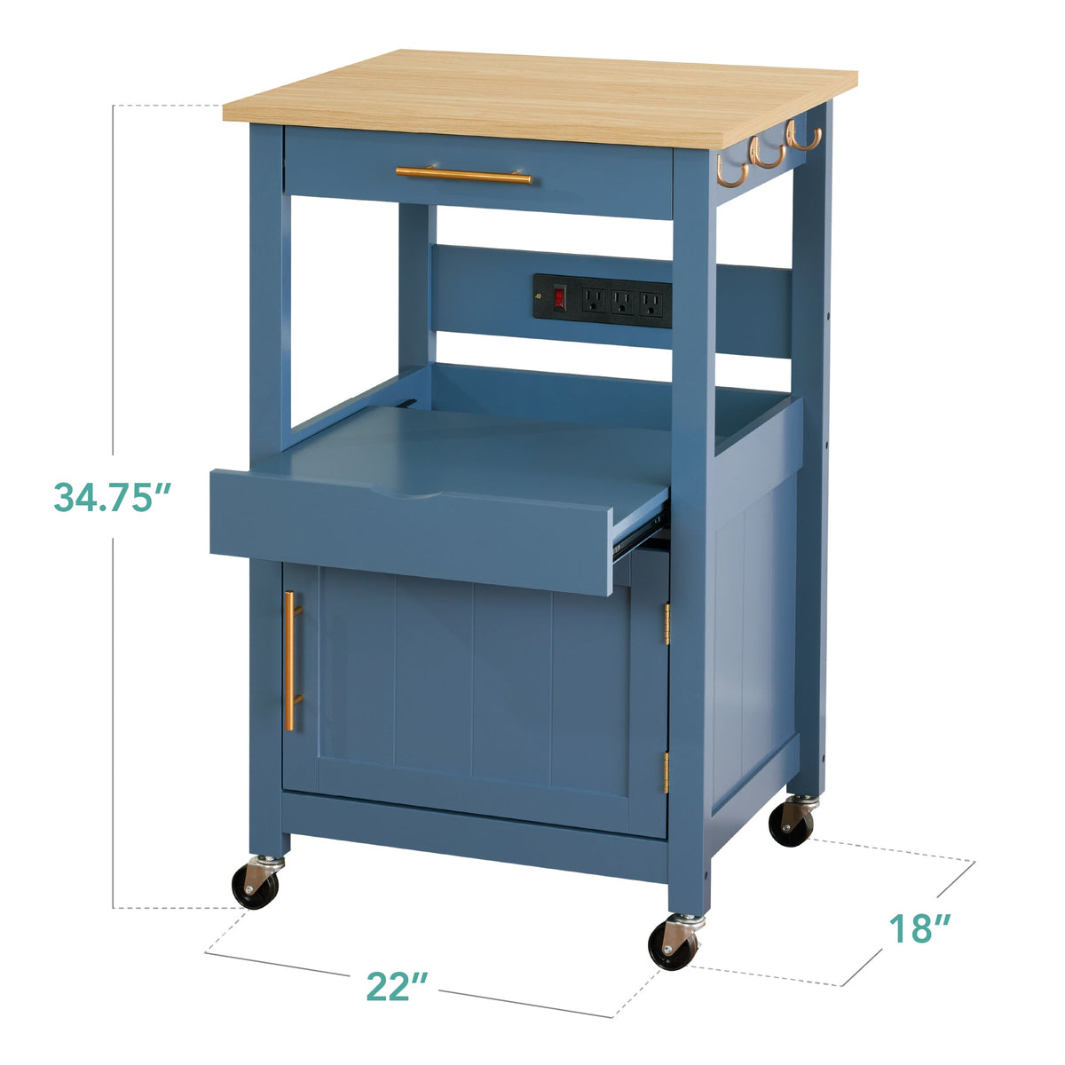 Rolling Kitchen Island Cart, Cabinet W/ Drawer, Sliding Tray, Outlet, Wheels
