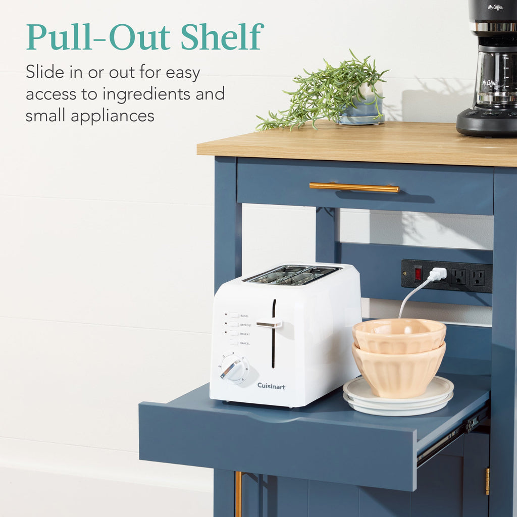 Rolling Kitchen Island Cart, Cabinet W/ Drawer, Sliding Tray, Outlet, Wheels