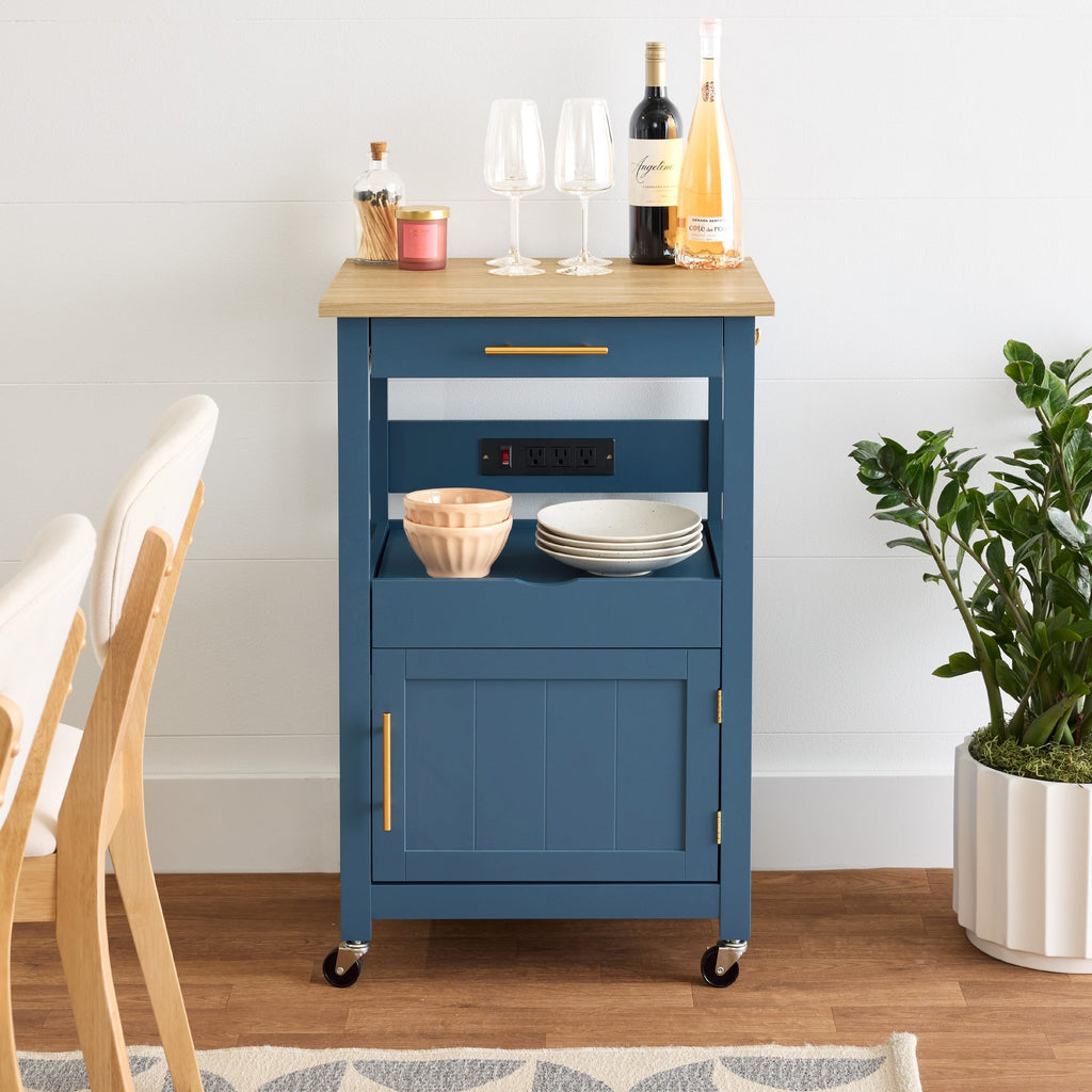 Rolling Kitchen Island Cart, Cabinet W/ Drawer, Sliding Tray, Outlet, Wheels